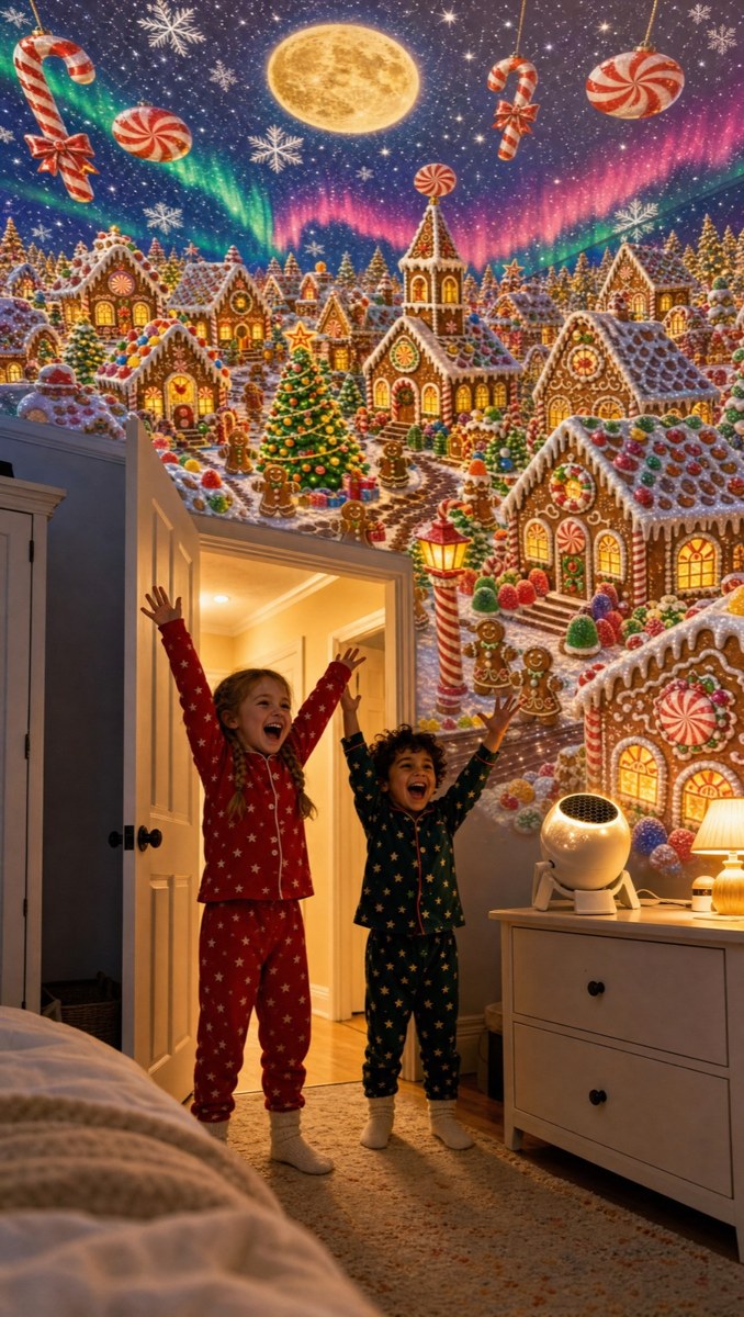 Gingerbread village in a child's bedroom